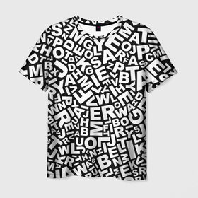 Мужская футболка 3D с принтом Английский алфавит в Санкт-Петербурге, 100% полиэфир | прямой крой, круглый вырез горловины, длина до линии бедер | алфавит | английский язык | буквы | оформление | слой | текстура | трайбл | узор | фон