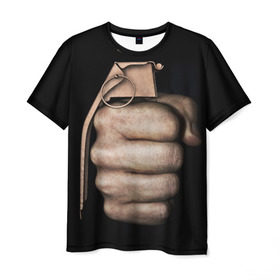 Мужская футболка 3D с принтом Кулак как граната в Санкт-Петербурге, 100% полиэфир | прямой крой, круглый вырез горловины, длина до линии бедер | рука