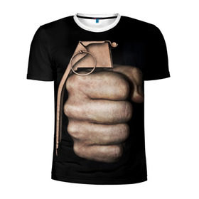 Мужская футболка 3D спортивная с принтом Кулак как граната в Санкт-Петербурге, 100% полиэстер с улучшенными характеристиками | приталенный силуэт, круглая горловина, широкие плечи, сужается к линии бедра | Тематика изображения на принте: рука