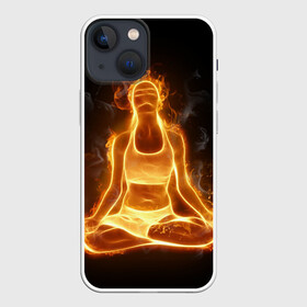 Чехол для iPhone 13 mini с принтом Пламенная медитация в Санкт-Петербурге,  |  | аштанга | здоровье | зож | йога | кундалини | лотос | медитация | огонь | пламя | силуэт | спорт | страсть | тонус