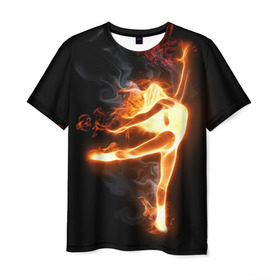 Мужская футболка 3D с принтом Фитнес в Санкт-Петербурге, 100% полиэфир | прямой крой, круглый вырез горловины, длина до линии бедер | грация | здоровье | зож | огонь | пламя | силуэт | спорт | страсть | танец | тонус | фитнес