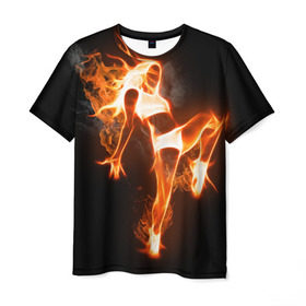 Мужская футболка 3D с принтом Спортивная страсть в Санкт-Петербурге, 100% полиэфир | прямой крой, круглый вырез горловины, длина до линии бедер | грация | здоровье | зож | огонь | пламя | силуэт | спорт | страсть | танец | тонус | фитнес