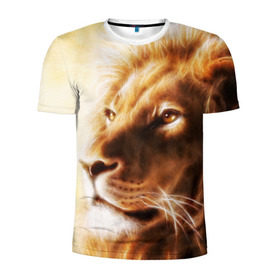 Мужская футболка 3D спортивная с принтом Лев в Санкт-Петербурге, 100% полиэстер с улучшенными характеристиками | приталенный силуэт, круглая горловина, широкие плечи, сужается к линии бедра | власть | джунгли | кошка | лев | мощь | отвага | сила | хищник | храбрость | царь зверей