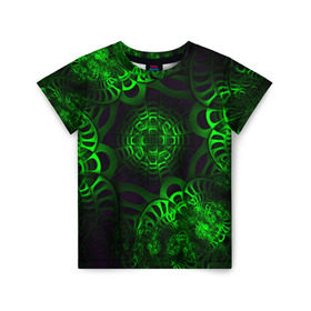Детская футболка 3D с принтом Зеленый узор в Санкт-Петербурге, 100% гипоаллергенный полиэфир | прямой крой, круглый вырез горловины, длина до линии бедер, чуть спущенное плечо, ткань немного тянется | абстракции | прикольные | трайблы | узоры