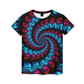 Женская футболка 3D с принтом Abstract cky в Санкт-Петербурге, 100% полиэфир ( синтетическое хлопкоподобное полотно) | прямой крой, круглый вырез горловины, длина до линии бедер | Тематика изображения на принте: красный | спираль