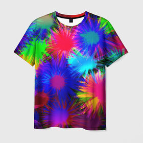 Мужская футболка 3D с принтом Взрывы красок в Санкт-Петербурге, 100% полиэфир | прямой крой, круглый вырез горловины, длина до линии бедер | краска | красный | текстуры