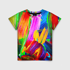 Детская футболка 3D с принтом абстракция красок в Санкт-Петербурге, 100% гипоаллергенный полиэфир | прямой крой, круглый вырез горловины, длина до линии бедер, чуть спущенное плечо, ткань немного тянется | абстракция | краска | цветные