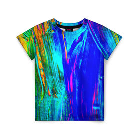 Детская футболка 3D с принтом Разводы красок в Санкт-Петербурге, 100% гипоаллергенный полиэфир | прямой крой, круглый вырез горловины, длина до линии бедер, чуть спущенное плечо, ткань немного тянется | абстракция | абстракция красок | краска | цветные