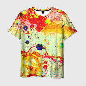 Мужская футболка 3D с принтом Брызги красок в Санкт-Петербурге, 100% полиэфир | прямой крой, круглый вырез горловины, длина до линии бедер | цветные