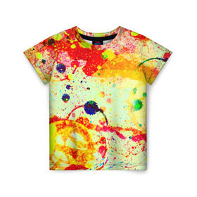 Детская футболка 3D с принтом Брызги красок в Санкт-Петербурге, 100% гипоаллергенный полиэфир | прямой крой, круглый вырез горловины, длина до линии бедер, чуть спущенное плечо, ткань немного тянется | цветные