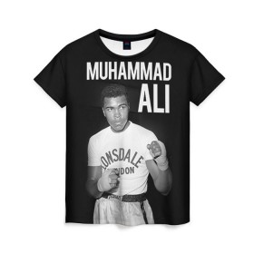 Женская футболка 3D с принтом Muhammad Ali в Санкт-Петербурге, 100% полиэфир ( синтетическое хлопкоподобное полотно) | прямой крой, круглый вырез горловины, длина до линии бедер | ali | boxing | muhammad ali |   |  muhammad |  бокс | али | боксер | мухамад. мухаммад | мухаммед | мухаммед али