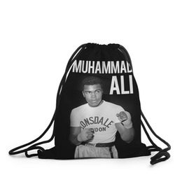 Рюкзак-мешок 3D с принтом Muhammad Ali в Санкт-Петербурге, 100% полиэстер | плотность ткани — 200 г/м2, размер — 35 х 45 см; лямки — толстые шнурки, застежка на шнуровке, без карманов и подкладки | Тематика изображения на принте: ali | boxing | muhammad ali |   |  muhammad |  бокс | али | боксер | мухамад. мухаммад | мухаммед | мухаммед али