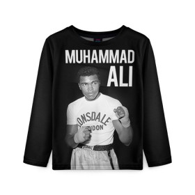 Детский лонгслив 3D с принтом Muhammad Ali в Санкт-Петербурге, 100% полиэстер | длинные рукава, круглый вырез горловины, полуприлегающий силуэт
 | Тематика изображения на принте: ali | boxing | muhammad ali |   |  muhammad |  бокс | али | боксер | мухамад. мухаммад | мухаммед | мухаммед али