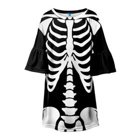 Детское платье 3D с принтом Скелет в Санкт-Петербурге, 100% полиэстер | прямой силуэт, чуть расширенный к низу. Круглая горловина, на рукавах — воланы | bones | halloween | кости | костюм | прикол | прикольная картинка | скелет | тело | хеллоуин