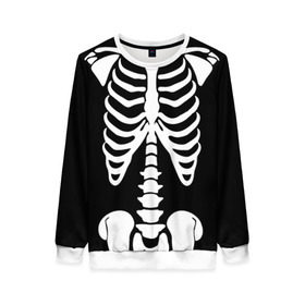 Женский свитшот 3D с принтом Скелет в Санкт-Петербурге, 100% полиэстер с мягким внутренним слоем | круглый вырез горловины, мягкая резинка на манжетах и поясе, свободная посадка по фигуре | bones | halloween | кости | костюм | прикол | прикольная картинка | скелет | тело | хеллоуин