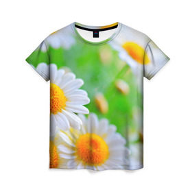 Женская футболка 3D с принтом Ромашки в Санкт-Петербурге, 100% полиэфир ( синтетическое хлопкоподобное полотно) | прямой крой, круглый вырез горловины, длина до линии бедер | фото | цветы
