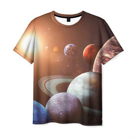 Мужская футболка 3D с принтом Планеты солнечной системы в Санкт-Петербурге, 100% полиэфир | прямой крой, круглый вырез горловины, длина до линии бедер | венера | звезды | земля | космос | марс | меркурий | сатурн | солнце | уран | юпитер