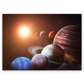 Поздравительная открытка с принтом Планеты солнечной системы в Санкт-Петербурге, 100% бумага | плотность бумаги 280 г/м2, матовая, на обратной стороне линовка и место для марки
 | венера | звезды | земля | космос | марс | меркурий | сатурн | солнце | уран | юпитер