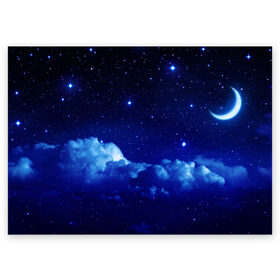 Поздравительная открытка с принтом Звёздное небо в Санкт-Петербурге, 100% бумага | плотность бумаги 280 г/м2, матовая, на обратной стороне линовка и место для марки
 | звезды | луна | месяц | ночь