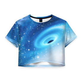 Женская футболка 3D укороченная с принтом Неизведанная галактика в Санкт-Петербурге, 100% полиэстер | круглая горловина, длина футболки до линии талии, рукава с отворотами | вселенная | галактика | звёзды | камета | космос | метеориты | метеоры | млечный путь | орбита | планеты | солнечная система