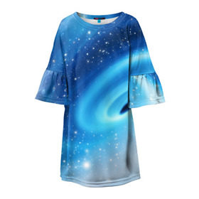 Детское платье 3D с принтом Неизведанная галактика в Санкт-Петербурге, 100% полиэстер | прямой силуэт, чуть расширенный к низу. Круглая горловина, на рукавах — воланы | вселенная | галактика | звёзды | камета | космос | метеориты | метеоры | млечный путь | орбита | планеты | солнечная система