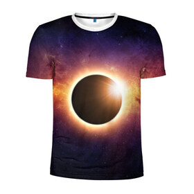 Мужская футболка 3D спортивная с принтом Солнечное затмение в Санкт-Петербурге, 100% полиэстер с улучшенными характеристиками | приталенный силуэт, круглая горловина, широкие плечи, сужается к линии бедра | галактика | звёзды | земля | космос | мгла | млечный путь | ночь | орбита | солнечная система | солнечное затмение | солнце | тьма