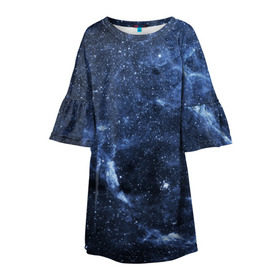 Детское платье 3D с принтом Безмолвный космос в Санкт-Петербурге, 100% полиэстер | прямой силуэт, чуть расширенный к низу. Круглая горловина, на рукавах — воланы | вселенная | галактика | звёзды | камета | космос | метеориты | метеоры | млечный путь | орбита | планеты | солнечная система
