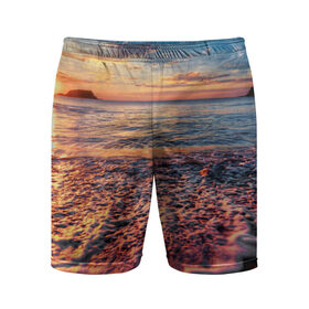 Мужские шорты 3D спортивные с принтом Sunset в Санкт-Петербурге,  |  | закат | море | океан | пена | песок | пляж | прибой | прилив | рассвет
