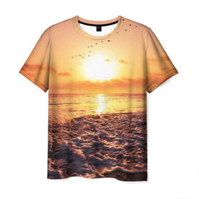 Мужская футболка 3D с принтом Закат в Санкт-Петербурге, 100% полиэфир | прямой крой, круглый вырез горловины, длина до линии бедер | sunset | жара | закат | зной | косяк | лето | море | облака | океан | отдых | пена | песок | пляж | прибой | прилив | рассвет | солнце | стая птиц