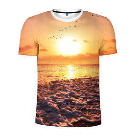 Мужская футболка 3D спортивная с принтом Закат в Санкт-Петербурге, 100% полиэстер с улучшенными характеристиками | приталенный силуэт, круглая горловина, широкие плечи, сужается к линии бедра | sunset | жара | закат | зной | косяк | лето | море | облака | океан | отдых | пена | песок | пляж | прибой | прилив | рассвет | солнце | стая птиц