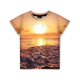 Детская футболка 3D с принтом Закат в Санкт-Петербурге, 100% гипоаллергенный полиэфир | прямой крой, круглый вырез горловины, длина до линии бедер, чуть спущенное плечо, ткань немного тянется | Тематика изображения на принте: sunset | жара | закат | зной | косяк | лето | море | облака | океан | отдых | пена | песок | пляж | прибой | прилив | рассвет | солнце | стая птиц