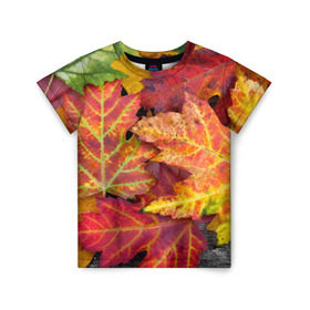 Детская футболка 3D с принтом Осенняя пора в Санкт-Петербурге, 100% гипоаллергенный полиэфир | прямой крой, круглый вырез горловины, длина до линии бедер, чуть спущенное плечо, ткань немного тянется | жёлтый | красный | листва | листья | осень