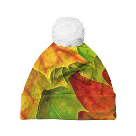 Шапка 3D c помпоном с принтом Осенний наряд в Санкт-Петербурге, 100% полиэстер | универсальный размер, печать по всей поверхности изделия | жёлтый | зелёный | красный | листва | листья | оранжевый