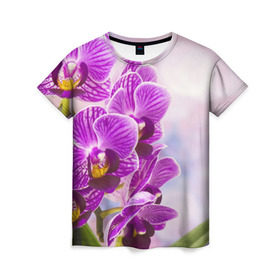 Женская футболка 3D с принтом Божественная орхидея в Санкт-Петербурге, 100% полиэфир ( синтетическое хлопкоподобное полотно) | прямой крой, круглый вырез горловины, длина до линии бедер | 8 марта | букет | весна | красота | куст | лето | орхидея | подарок | сиреневый цвет | цветок | шикарный цветочек