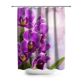 Штора 3D для ванной с принтом Божественная орхидея в Санкт-Петербурге, 100% полиэстер | плотность материала — 100 г/м2. Стандартный размер — 146 см х 180 см. По верхнему краю — пластиковые люверсы для креплений. В комплекте 10 пластиковых колец | 8 марта | букет | весна | красота | куст | лето | орхидея | подарок | сиреневый цвет | цветок | шикарный цветочек