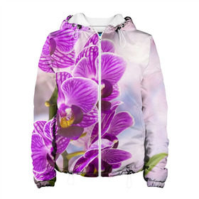 Женская куртка 3D с принтом Божественная орхидея в Санкт-Петербурге, ткань верха — 100% полиэстер, подклад — флис | прямой крой, подол и капюшон оформлены резинкой с фиксаторами, два кармана без застежек по бокам, один большой потайной карман на груди. Карман на груди застегивается на липучку | 8 марта | букет | весна | красота | куст | лето | орхидея | подарок | сиреневый цвет | цветок | шикарный цветочек