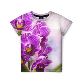 Детская футболка 3D с принтом Божественная орхидея в Санкт-Петербурге, 100% гипоаллергенный полиэфир | прямой крой, круглый вырез горловины, длина до линии бедер, чуть спущенное плечо, ткань немного тянется | 8 марта | букет | весна | красота | куст | лето | орхидея | подарок | сиреневый цвет | цветок | шикарный цветочек