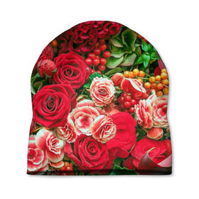 Шапка 3D с принтом Роскошный букет в Санкт-Петербурге, 100% полиэстер | универсальный размер, печать по всей поверхности изделия | 8 марта | блеск | гвоздики | красный | красота | невероятный | огромный букет | пёстрый | праздник | розы | роскошный | цветы | шикарный