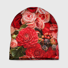Шапка 3D с принтом Шикарный букет в Санкт-Петербурге, 100% полиэстер | универсальный размер, печать по всей поверхности изделия | 8 марта | блеск | гвоздики | красный | красота | невероятный | огромный букет | пёстрый | праздник | розы | роскошный | цветы | шикарный