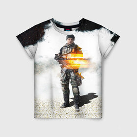 Детская футболка 3D с принтом Battlefield 4 Soldier в Санкт-Петербурге, 100% гипоаллергенный полиэфир | прямой крой, круглый вырез горловины, длина до линии бедер, чуть спущенное плечо, ткань немного тянется | Тематика изображения на принте: art | battlefield