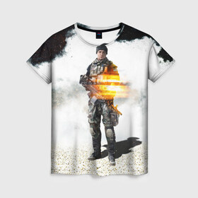 Женская футболка 3D с принтом Battlefield 4 Soldier в Санкт-Петербурге, 100% полиэфир ( синтетическое хлопкоподобное полотно) | прямой крой, круглый вырез горловины, длина до линии бедер | Тематика изображения на принте: art | battlefield