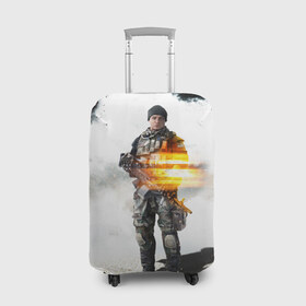 Чехол для чемодана 3D с принтом Battlefield 4 Soldier в Санкт-Петербурге, 86% полиэфир, 14% спандекс | двустороннее нанесение принта, прорези для ручек и колес | art | battlefield