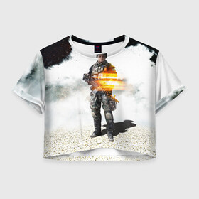 Женская футболка 3D укороченная с принтом Battlefield 4 Soldier в Санкт-Петербурге, 100% полиэстер | круглая горловина, длина футболки до линии талии, рукава с отворотами | art | battlefield