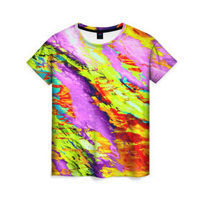 Женская футболка 3D с принтом Акварельные краски в Санкт-Петербурге, 100% полиэфир ( синтетическое хлопкоподобное полотно) | прямой крой, круглый вырез горловины, длина до линии бедер | абстракция | абстракция красок | краска | цветные