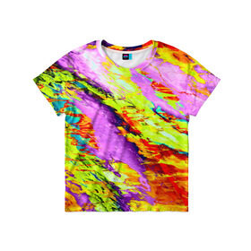 Детская футболка 3D с принтом Акварельные краски в Санкт-Петербурге, 100% гипоаллергенный полиэфир | прямой крой, круглый вырез горловины, длина до линии бедер, чуть спущенное плечо, ткань немного тянется | абстракция | абстракция красок | краска | цветные