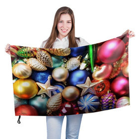 Флаг 3D с принтом Игрушки на ёлку в Санкт-Петербурге, 100% полиэстер | плотность ткани — 95 г/м2, размер — 67 х 109 см. Принт наносится с одной стороны | новогодний | рождество | шарики