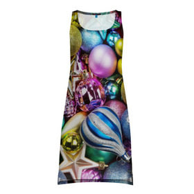 Платье-майка 3D с принтом Новый год в Санкт-Петербурге, 100% полиэстер | полуприлегающий силуэт, широкие бретели, круглый вырез горловины, удлиненный подол сзади. | елочные | игрушки | новогодний | разноцветный | рождество | украшения