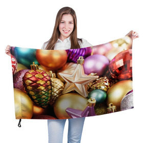 Флаг 3D с принтом Игрушки с ёлки в Санкт-Петербурге, 100% полиэстер | плотность ткани — 95 г/м2, размер — 67 х 109 см. Принт наносится с одной стороны | новогодний | рождество | шарики