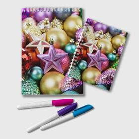 Блокнот с принтом Новогодние игрушки в Санкт-Петербурге, 100% бумага | 48 листов, плотность листов — 60 г/м2, плотность картонной обложки — 250 г/м2. Листы скреплены удобной пружинной спиралью. Цвет линий — светло-серый
 | Тематика изображения на принте: новогодний | рождество | шарики
