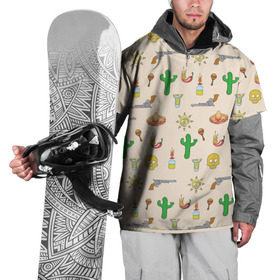 Накидка на куртку 3D с принтом Мексиканский коллаж в Санкт-Петербурге, 100% полиэстер |  | Тематика изображения на принте: кактус | коллад | мексика | револьвер | черепа | чили